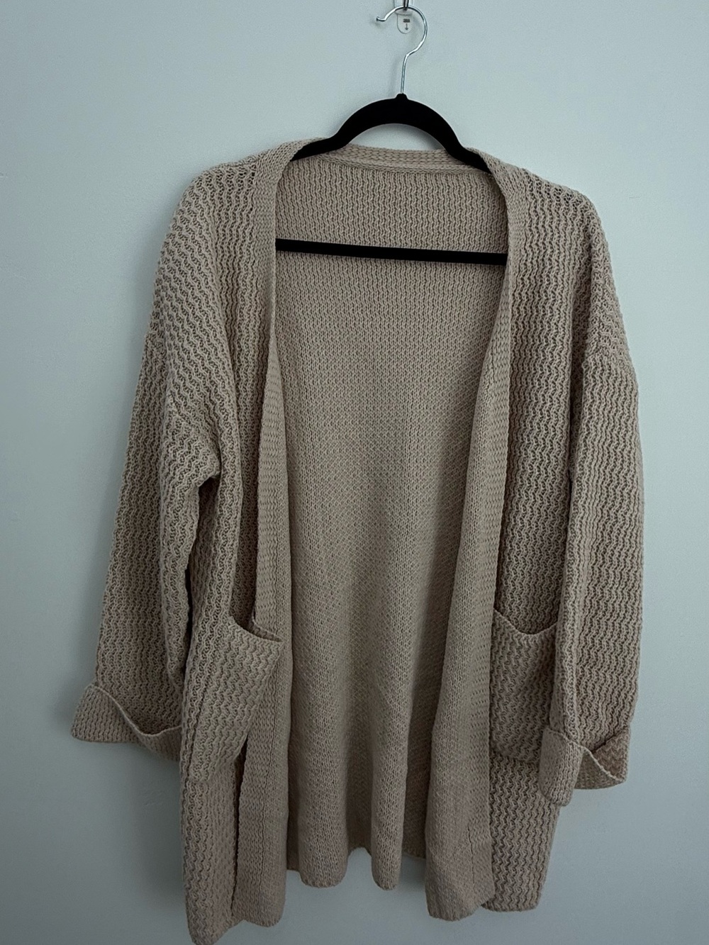 SHEIN Open-Front Knit Cardigan - Beige